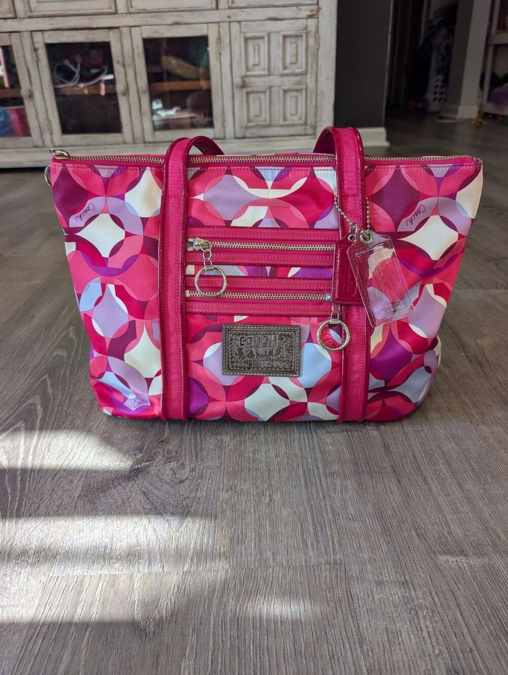 Vintage Coach Poppy Kaleidoscope Geometric Glam Tote Bag Fuchsia 14747 w/Dustbag